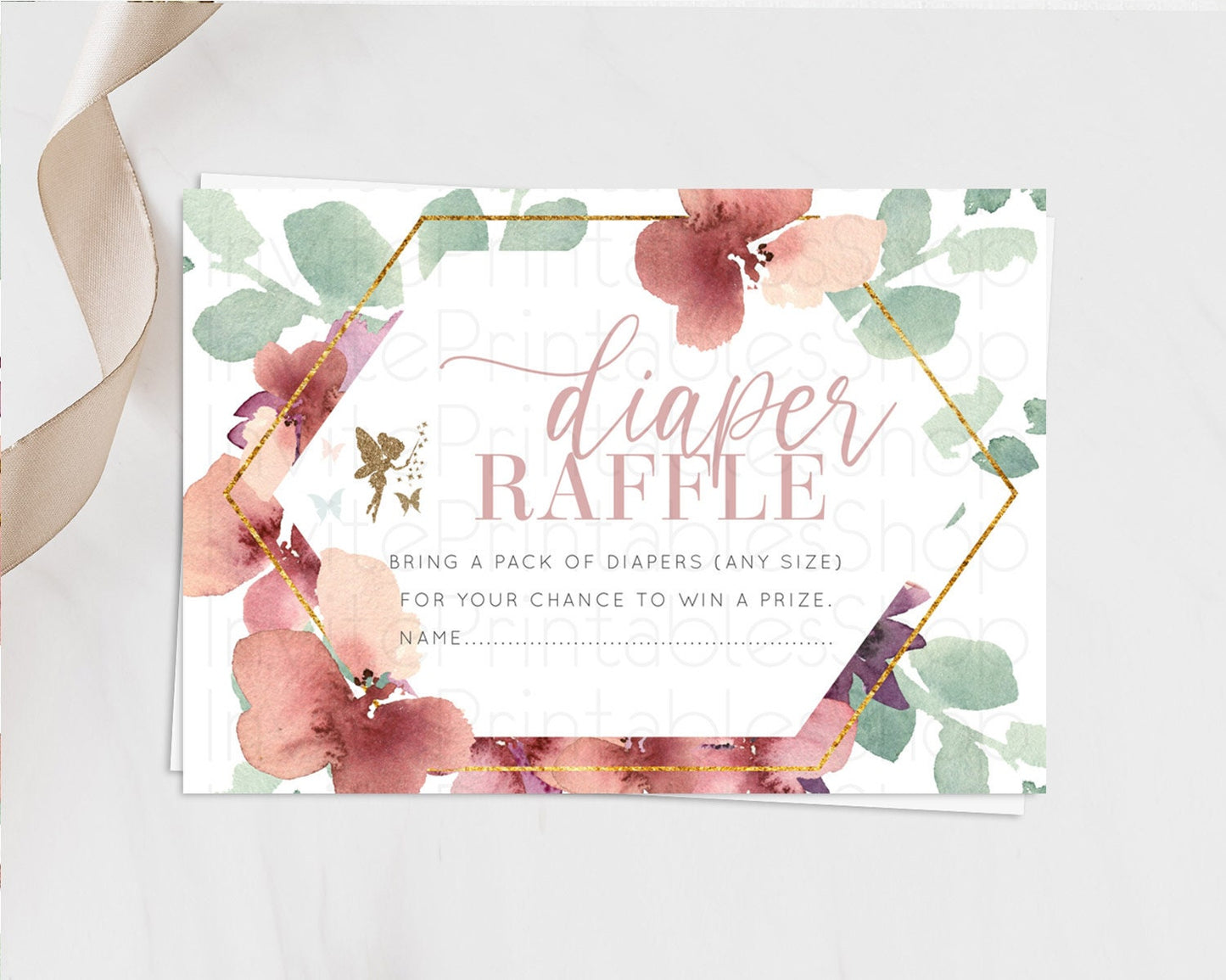 Fairy Diaper Raffle Card Fairy Diaper Insert Enchanted Garden Fairy Diaper Ticket Pastel Floral Butterfly Secret Garden Raffle Game D10460