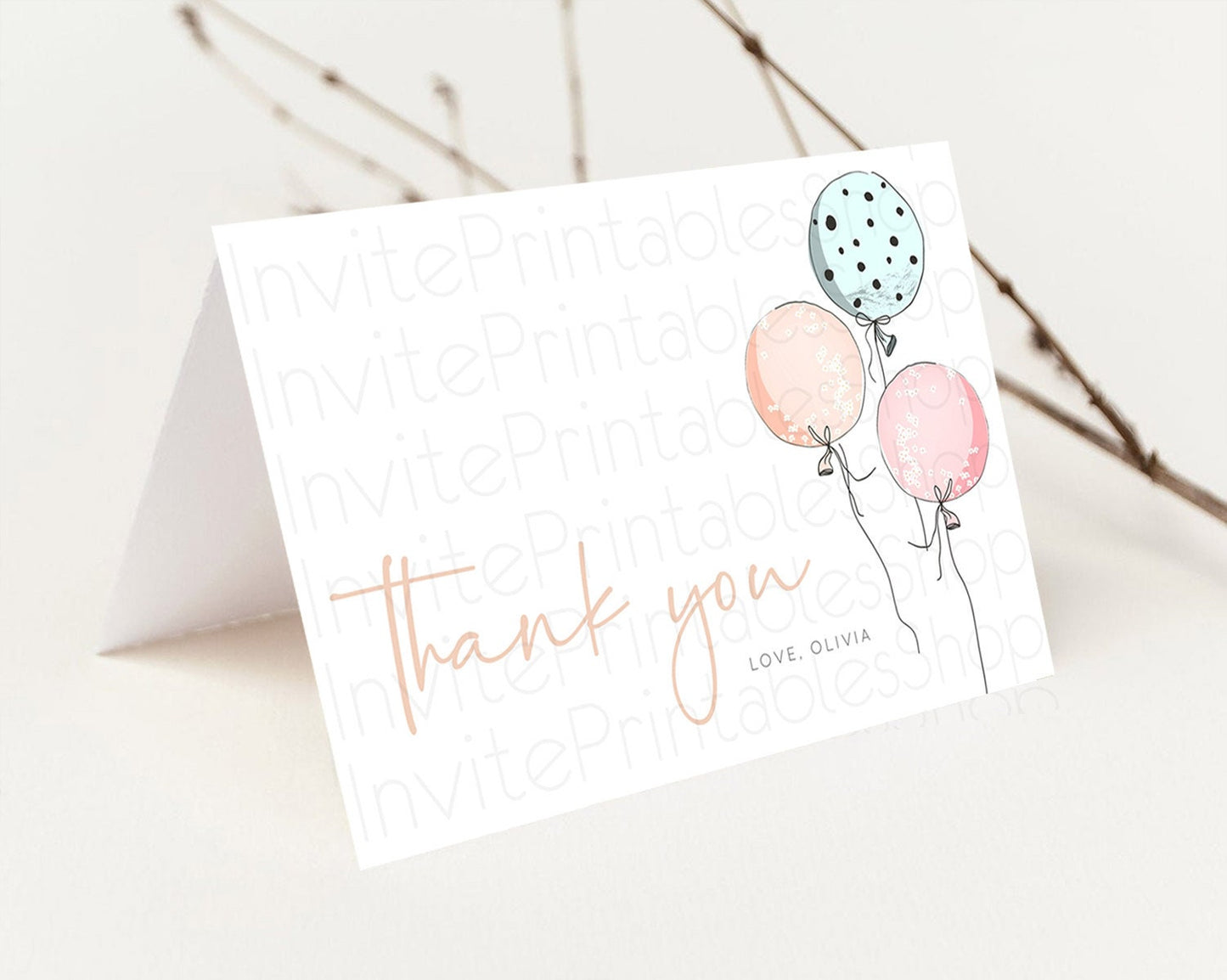 Pastel Balloons Thank You Colorful Balloon Thank You Card Rainbow Balloon Birthday Thank You Card Confetti Teacher Thank You Cards D10868