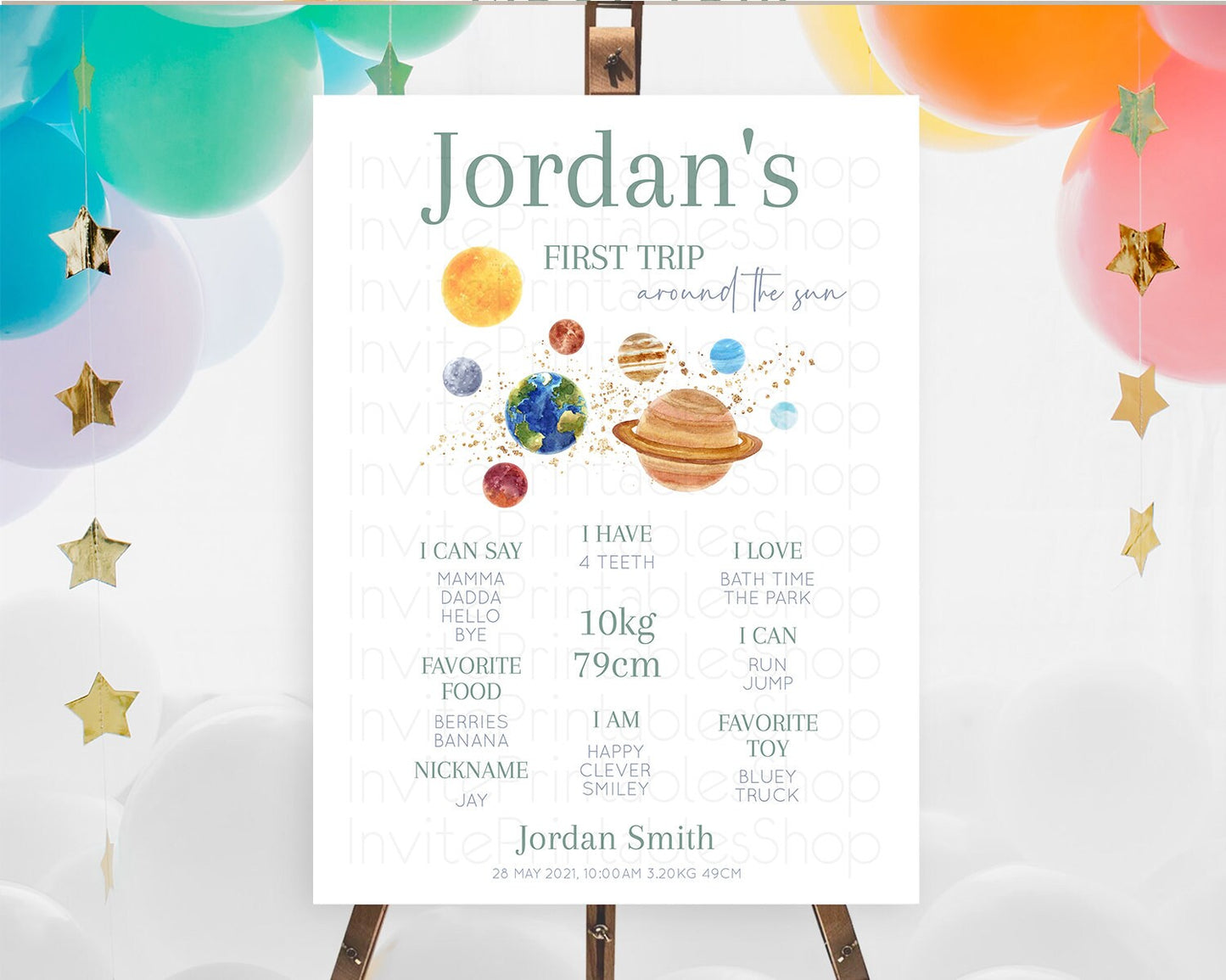 Space First Birthday Milestone Poster Space Milestone Board First Trip Around the Sun Planets Solar System ONE year Birthday Sign D10598