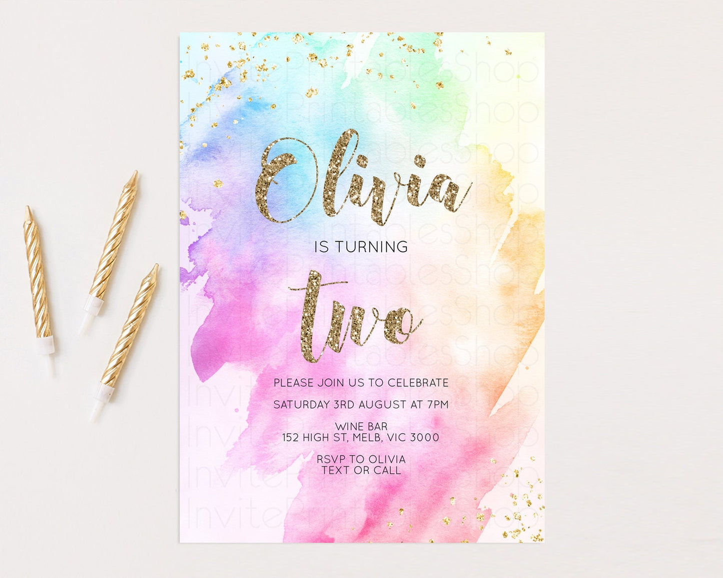 Rainbow Birthday Invitation Pastel Rainbow Birthday Invitation Ombre Watercolor Invite Colorful Splash Glitter Sprinkles 1st 2nd 3rd g504