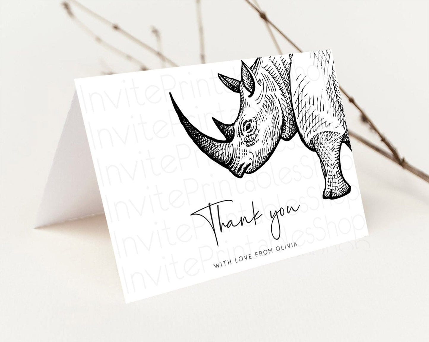 Rhino Thank You Rhino Thank You Card Rhino Birthday Thank You Card Rhino Card Template First Birthday Rhino Teacher Thank You Cards D10253