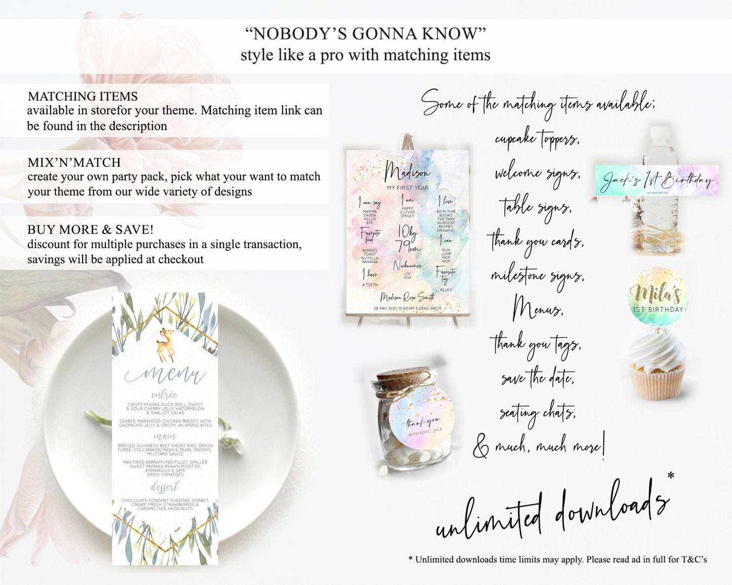 Fawn Menu Deer Menu Template Pastel Floral Deer Table Decor Enchanted Forest Butterfly Floral Dinner Dessert Menu Party Food Menu D10400