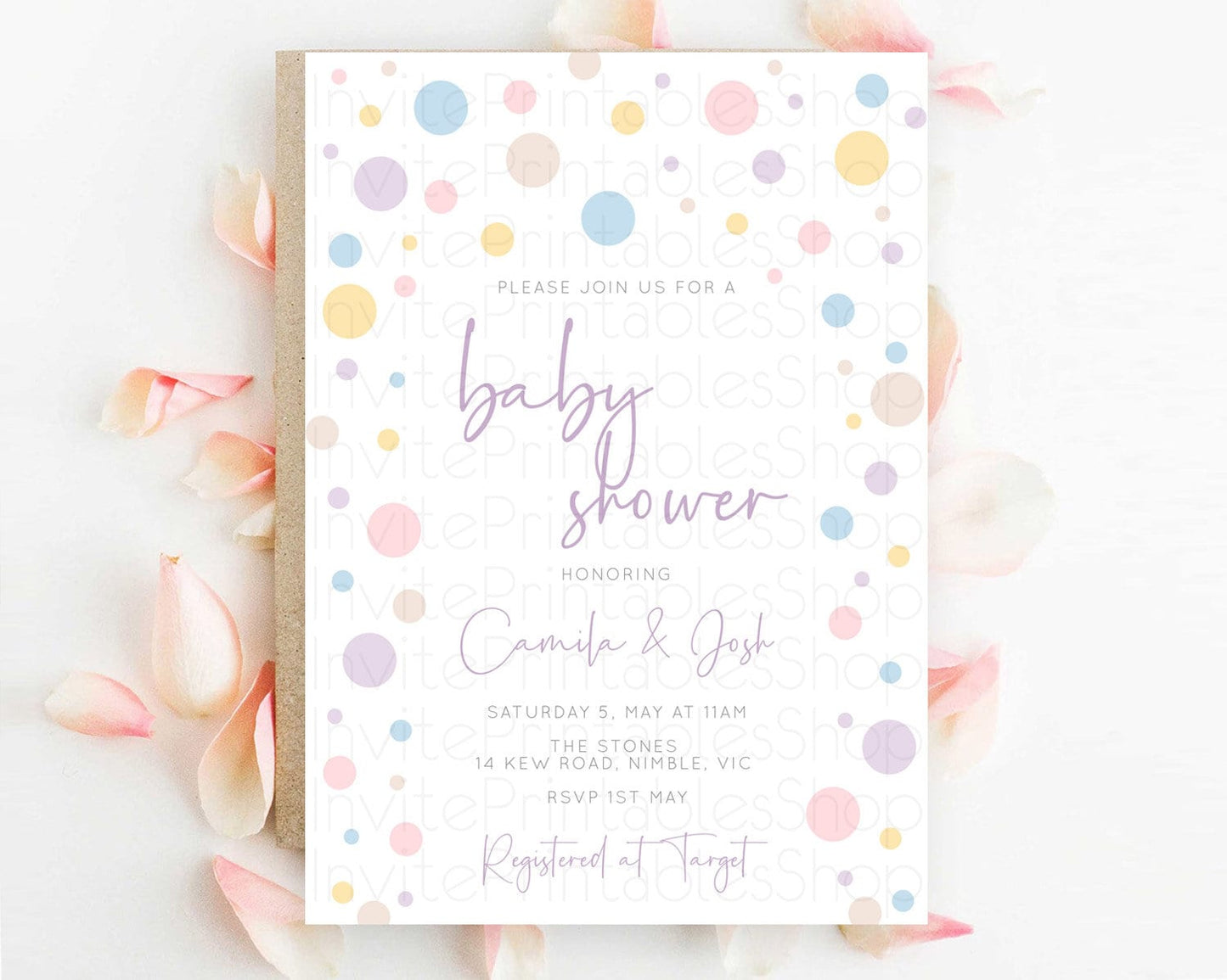 Pastel Rainbow Baby Shower Invitation Pastel Confetti Invitation Sprinkles Bubbles Invitation Colorful Rainbow Confetti Theme D10759