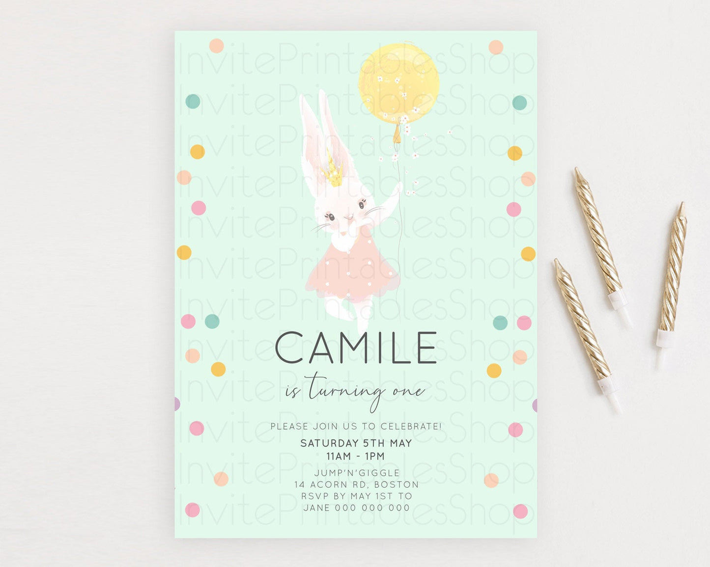 Bunny Birthday Invitation Pastel Bunny Invitation Bunny Balloon Invites Pastel Confetti Balloon Bunny Invites 2nd 1st First Birthday 199v5