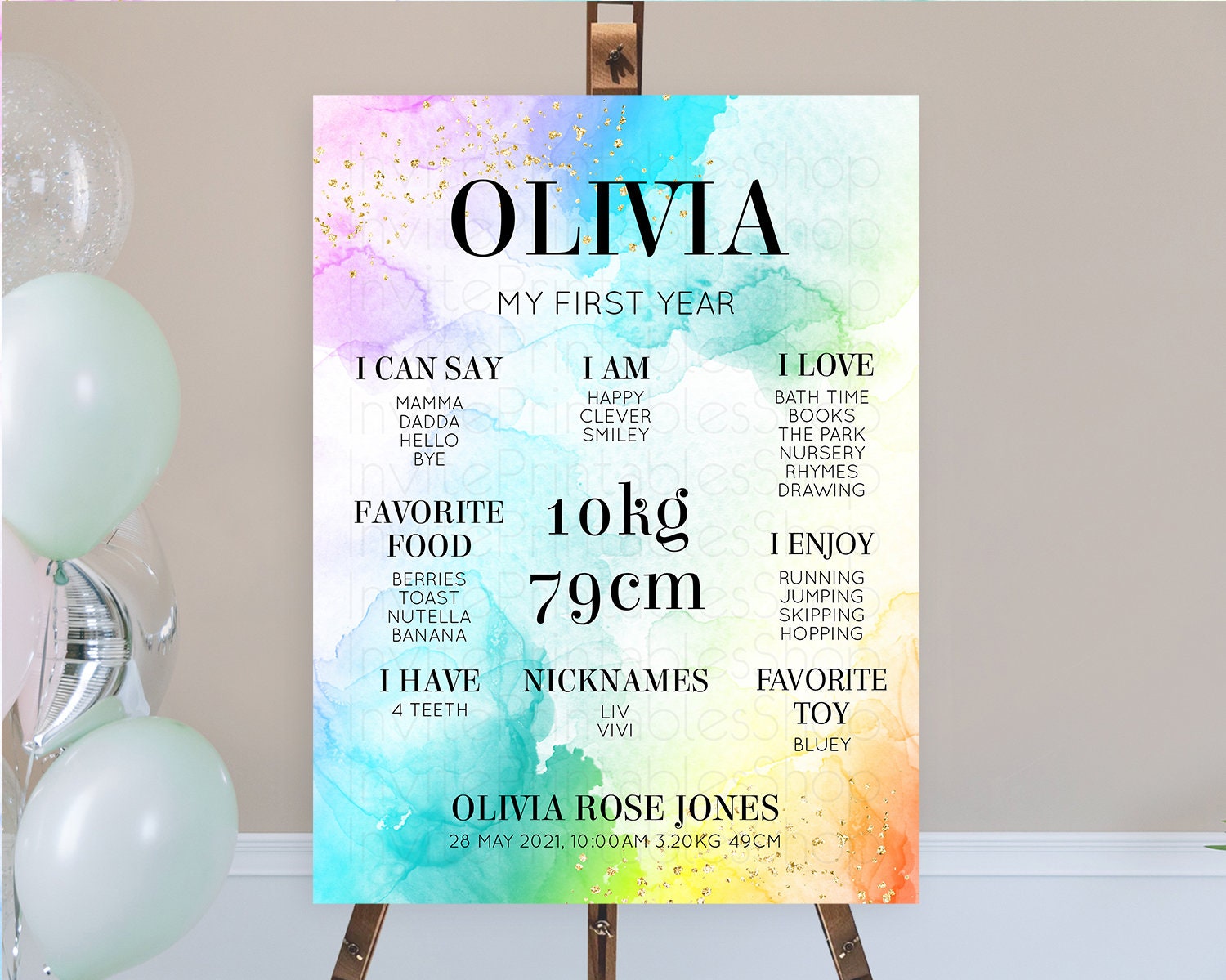 Editable Pastel First Birthday Milestone Board Pastel Rainbow Milestone Post