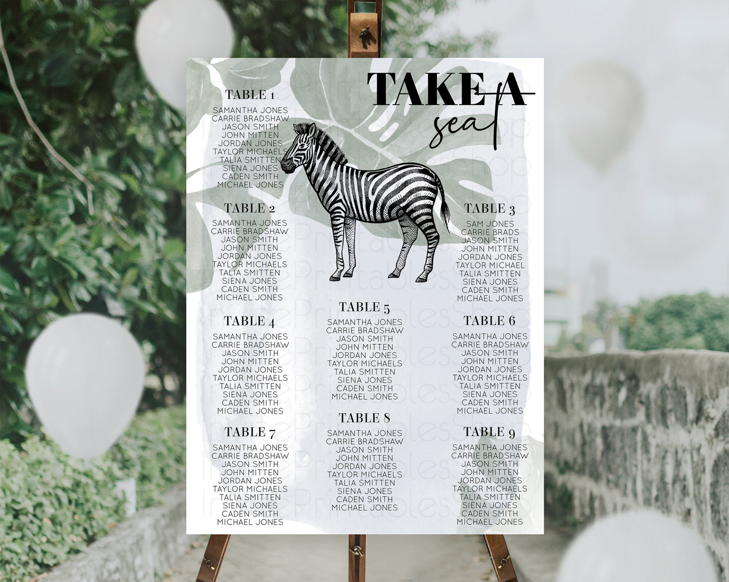 Zebra Seating Chart Zebra Seating Sign Zebra Take A Seating Chart Zebra Safari Adventure Decor Zoo Party Zebra Palm Leaf Décor D10814