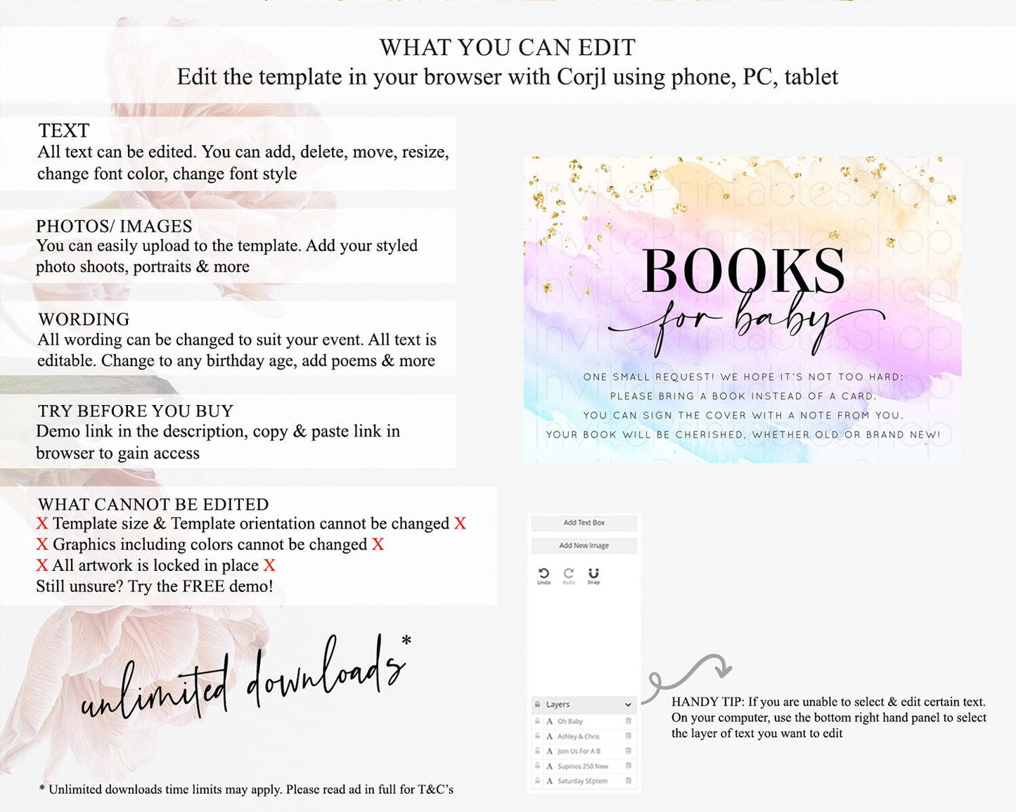 Pastel Books For Baby Card Pastel Rainbow Book Insert Colorful Ombre Watercolor Book Card Confetti Glitter Baby Book Poem Request D10175