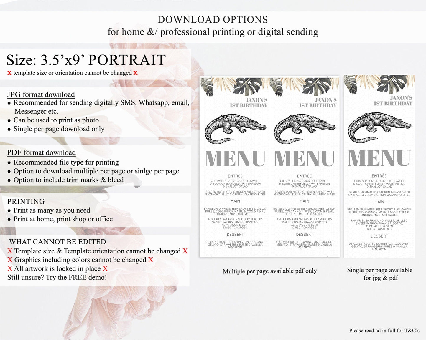 Crocodile Menu Alligator Menu Template Croc Gator Table Decor Croc Gator Dinner Dessert Menu Croc Gator Birthday Party Food Menu D10830