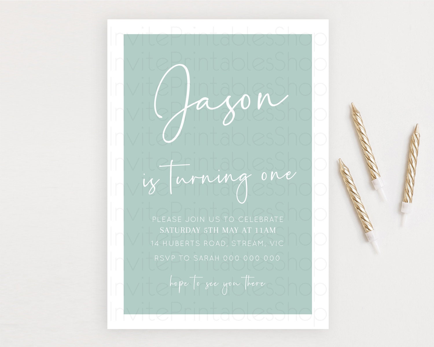 Editable Green Birthday Invitation Plain Green Invitation Minimalist Invitat