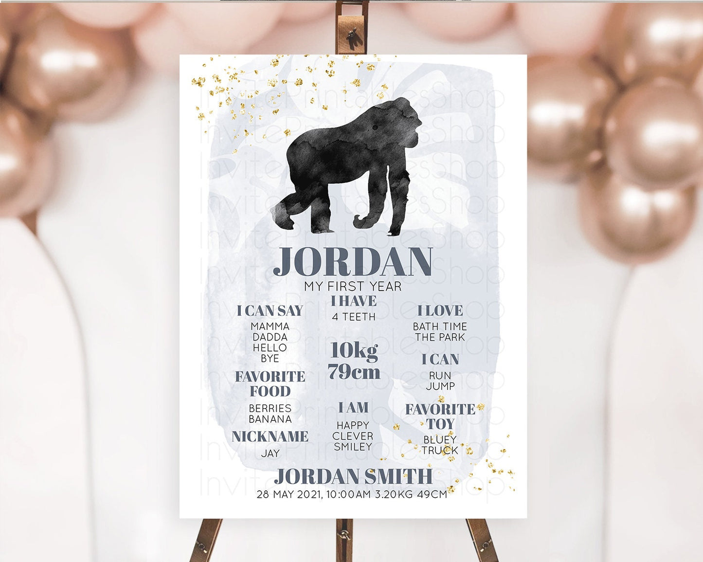 Gorilla First Birthday Milestone Board Gorilla Milestone Poster Gorilla Decor Safari Adventure Gorilla First Birthday Welcome Sign D10443