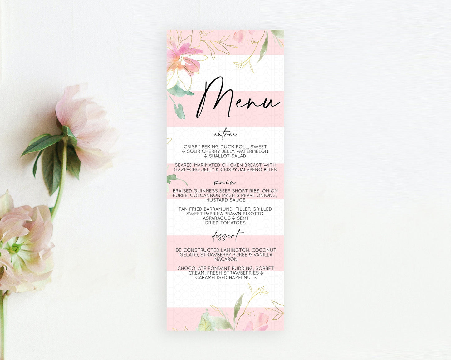 Secret Garden Menu Wildflower Menu Template Pastel Flower Garden Table Decor Boho Floral Dinner Dessert Floral Party Food Menu D10301