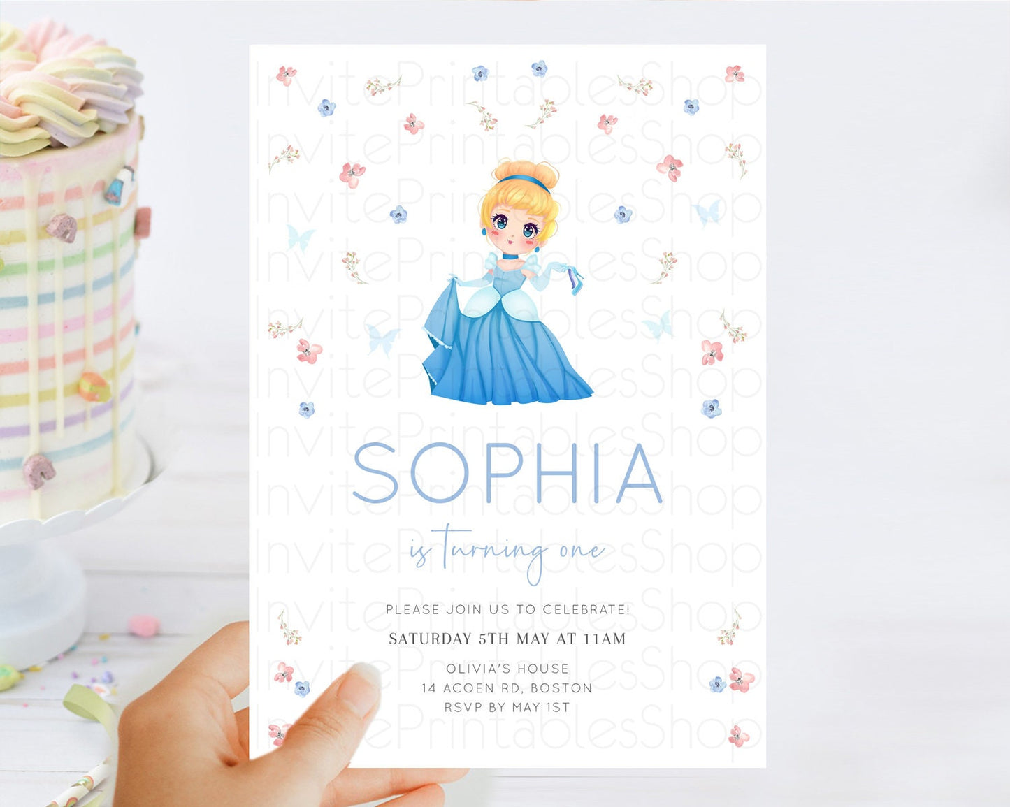 Princess Birthday Invitation Castle Invitation Royal Birthday Fairy Tale Enchanted Castle Pastel Floral Garden 1st First Birthday D10354