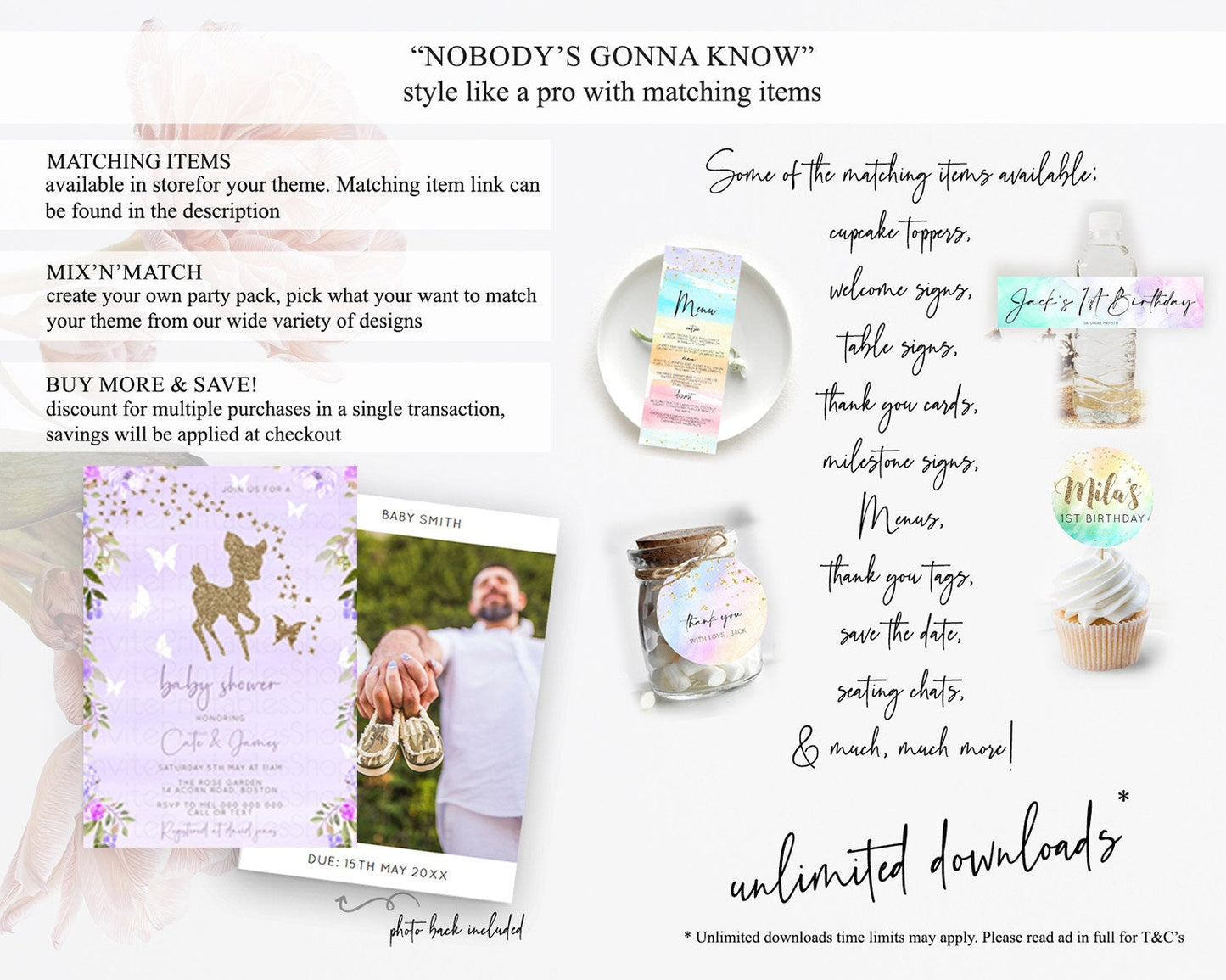 Fawn Baby Shower Invitation Deer Baby Shower Invites Enchanted Forest Theme Butterfly Pastel Flowers Whimsical Baby Shower D10963