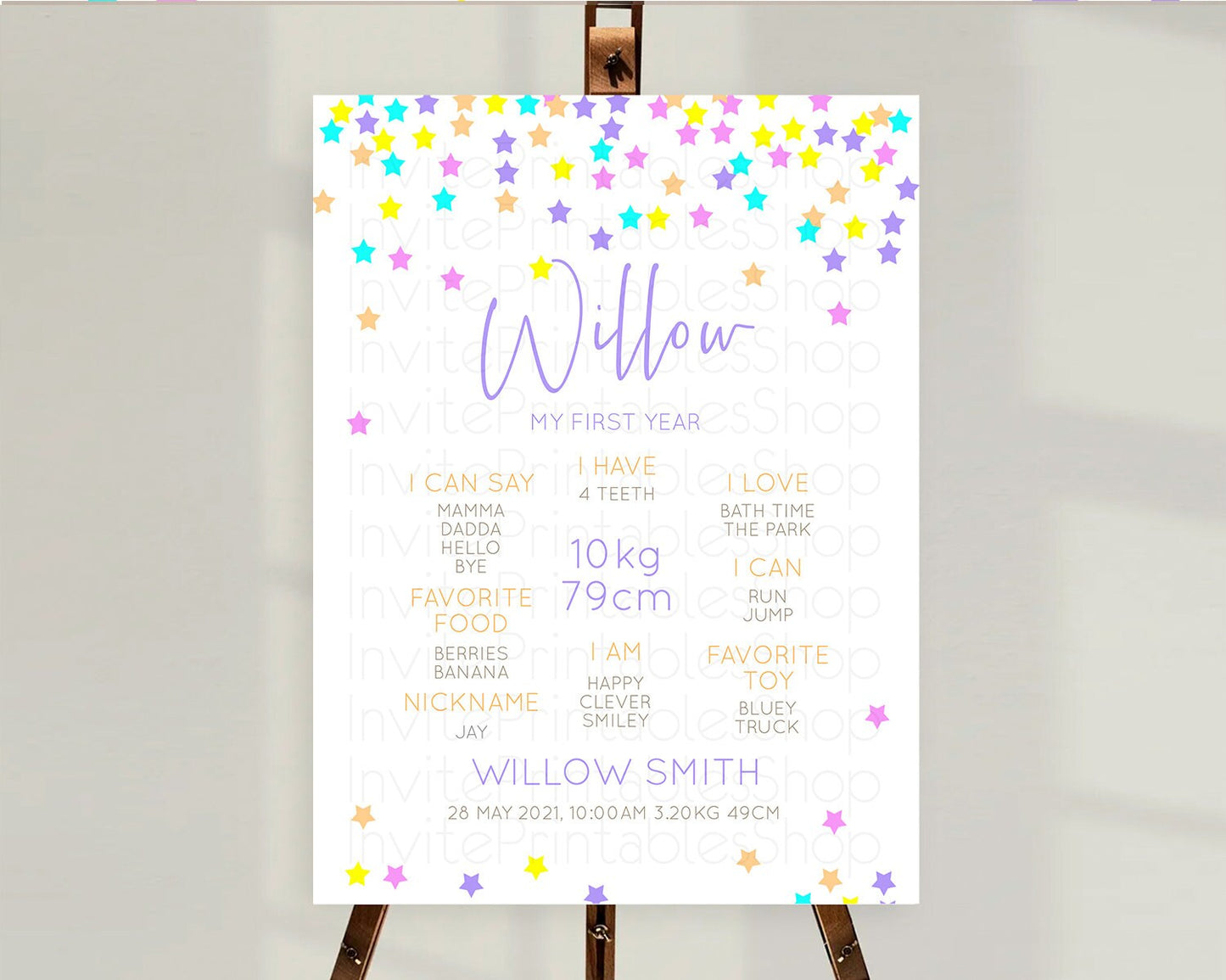 Star First Birthday Milestone Poster Pastel Stars Milestone Shooting Star Rainbow Colorful Confetti Twinkle Little Star 1st Birthday D10397