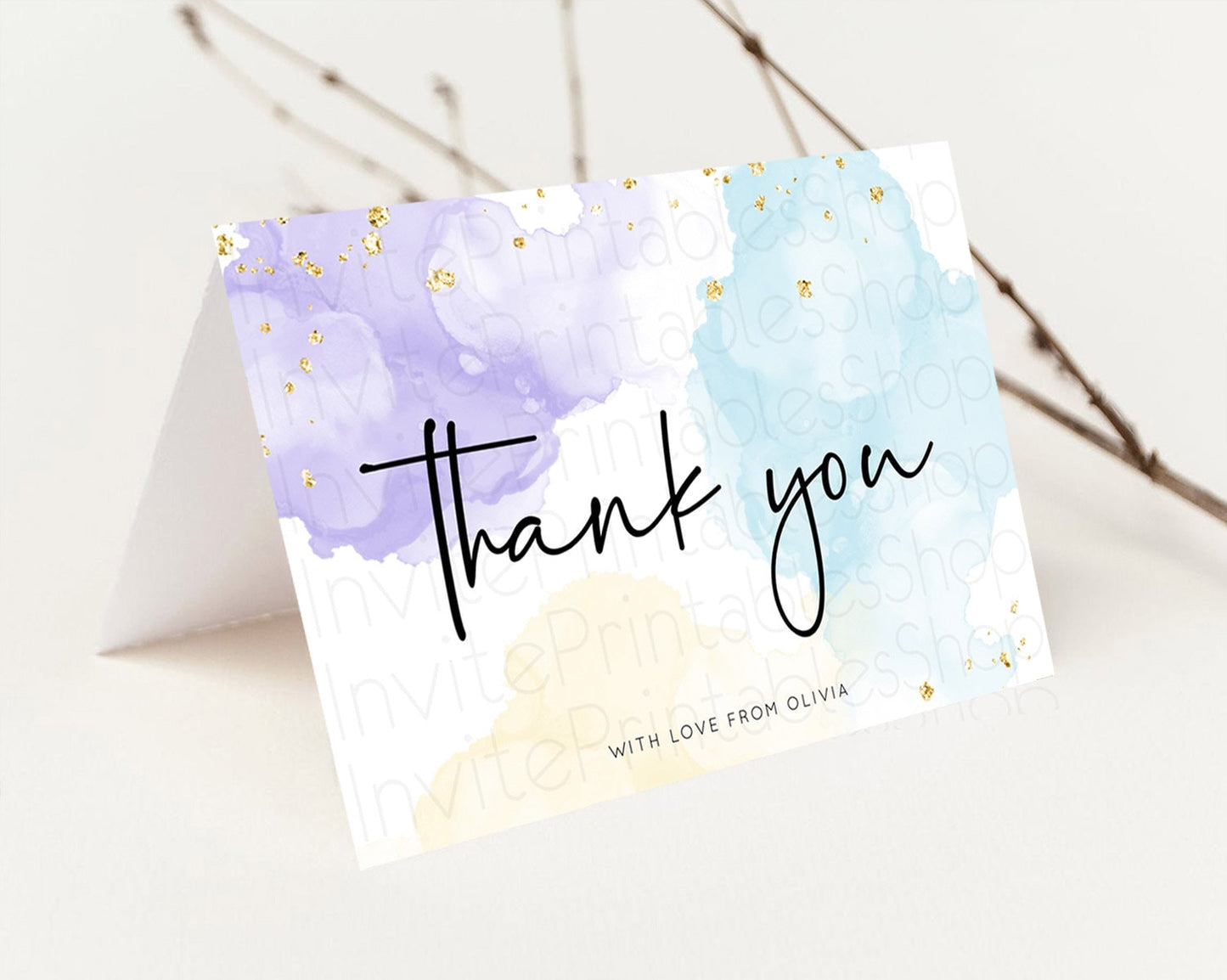 Pastel Thank You Rainbow Thank You Card Colorful Pastel Birthday Thank You Card Confetti Watercolor Pastel Teacher Thank You Cards D10208