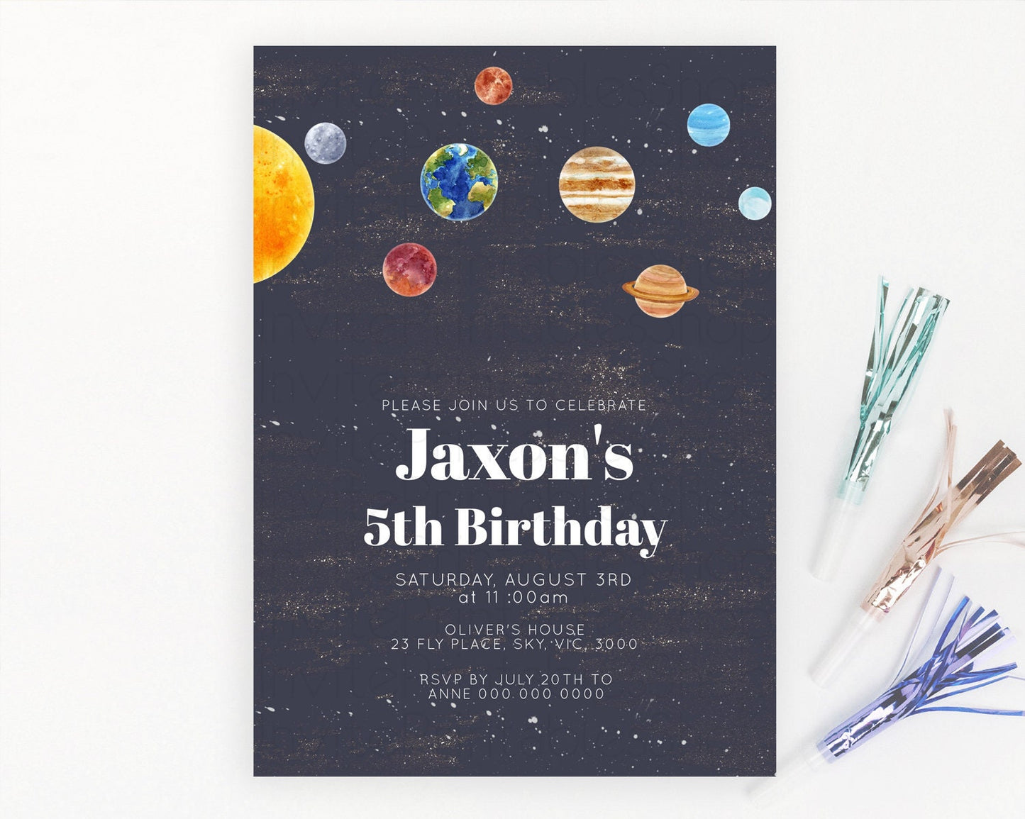 Space Birthday Invitation Space 1st Birthday Invites First Trip Around the Sun Invite Sky Stars Planets Milkyway Solar System Invite D10144