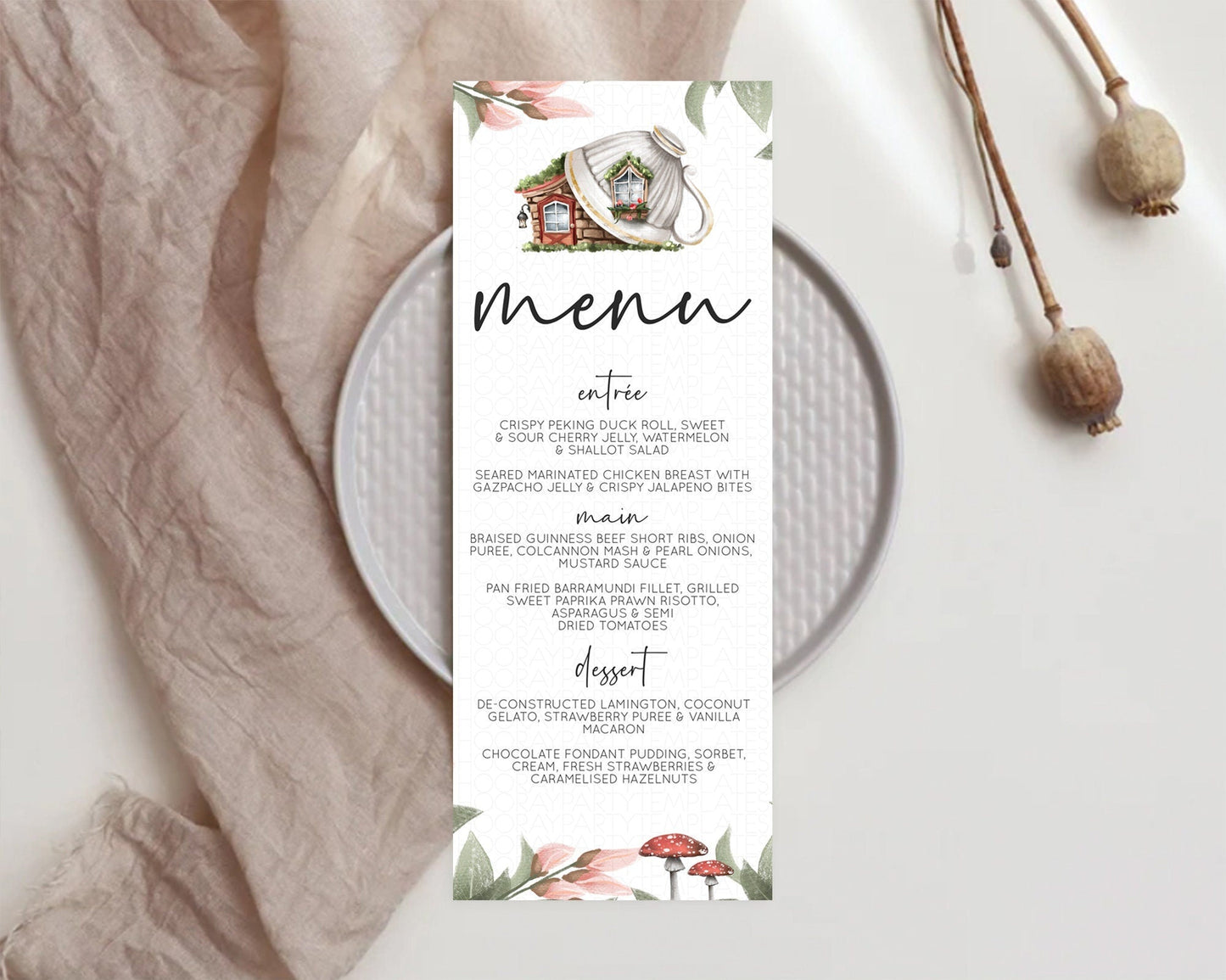 Fairy Menu Fairy Menu Template Enchanted Garden Pastel Floral Butterfly Table Decor Fairy Secret Garden Dinner Dessert Food Menu D10851