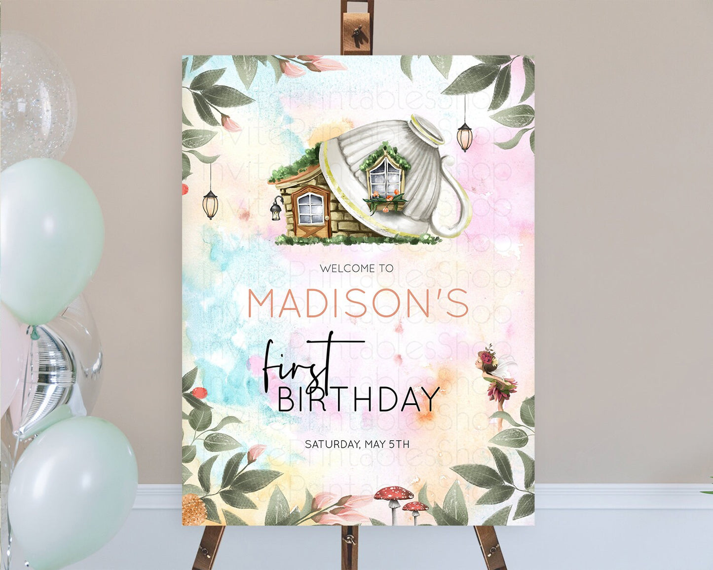 Fairy Welcome Sign Fairy Welcome Board Enchanted Garden Pastel Floral Butterfly Decor Secret Garden First Birthday Welcome Sign D10555