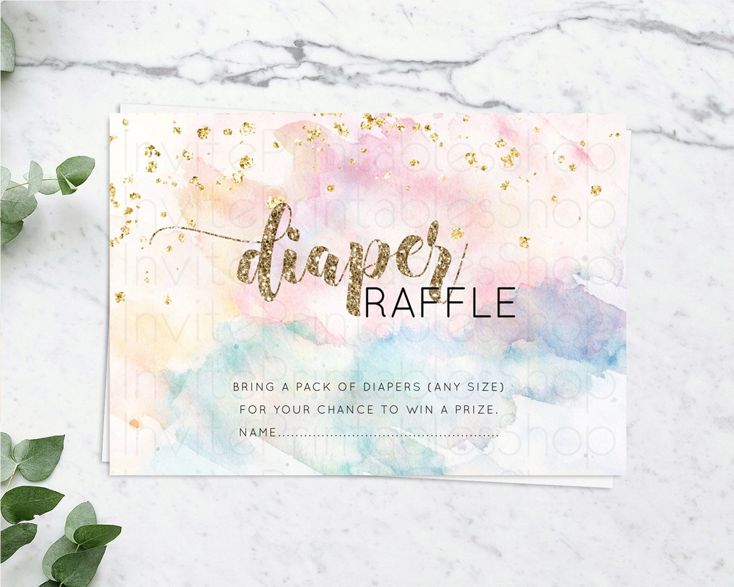 Pastel Diaper Raffle Card Pastel Rainbow Diaper Raffle Insert Colorful Ombre Watercolor Diaper Ticket Confetti Glitter Raffle Game D10264