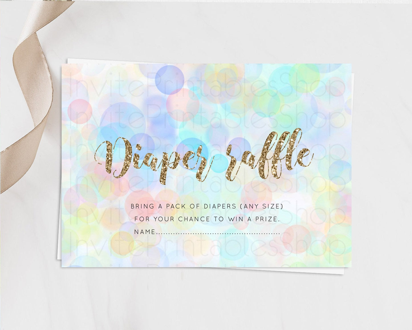 Pastel Diaper Raffle Card Bubble Bath Baby Shower Diapers Insert Rainbow Diaper Ticket Pastel Bubbles Colorful Confetti Raffle Game D10447