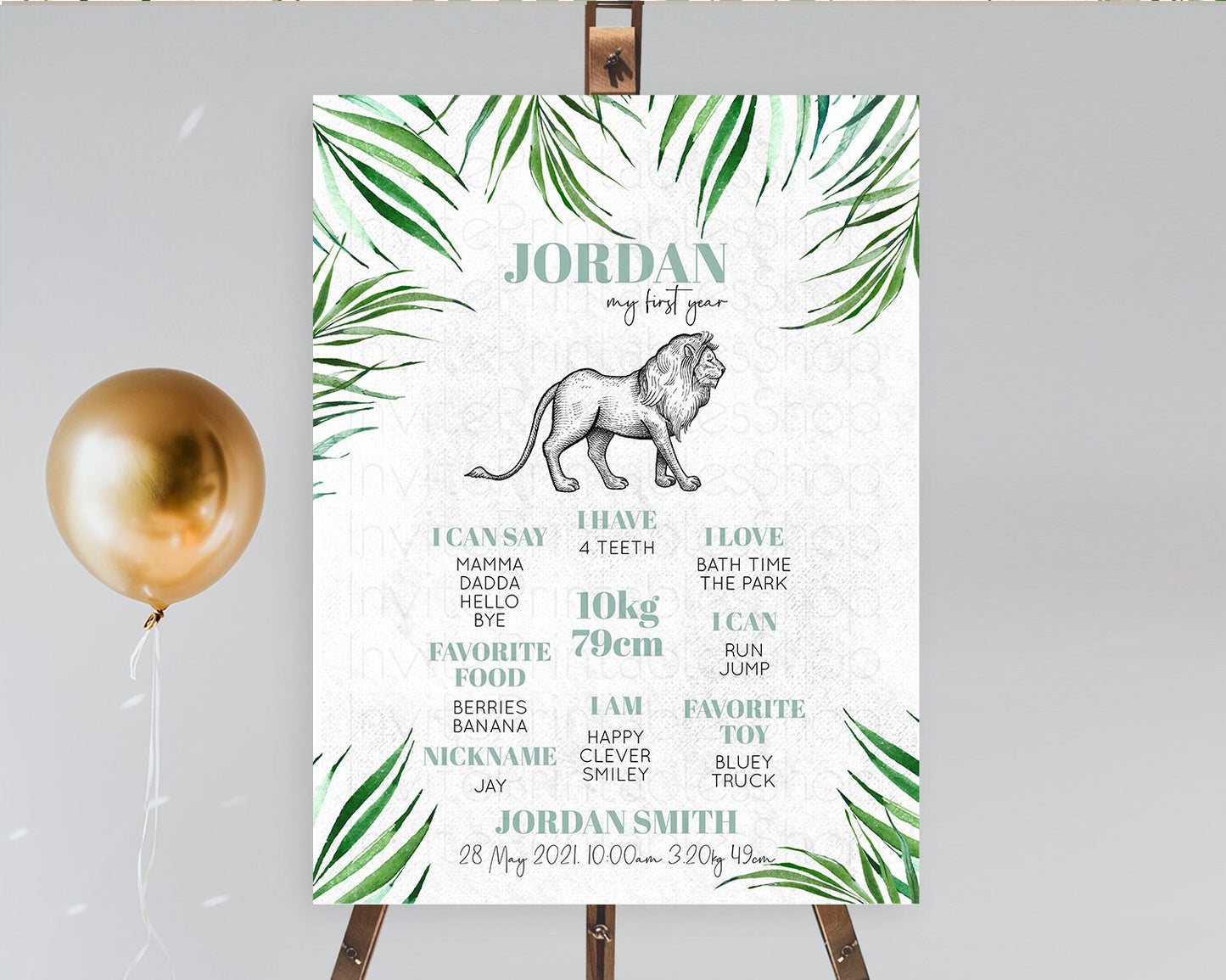 Lion First Birthday Milestone Board Lion Milestone Poster Lion Decor Safari Adventure Palm Leaf Lion First Birthday Welcome Sign D10845