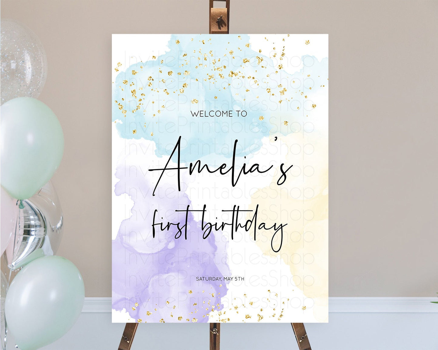 Pastel Welcome Sign Pastel Rainbow Welcome Sign Colorful Rainbow Confetti Watercolor Glitter Pastel First Birthday Welcome Sign D10208