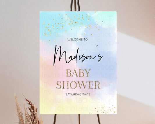 Editable Pastel Baby Shower Welcome Sign Pastel Rainbow Welcome Sign Colorfu
