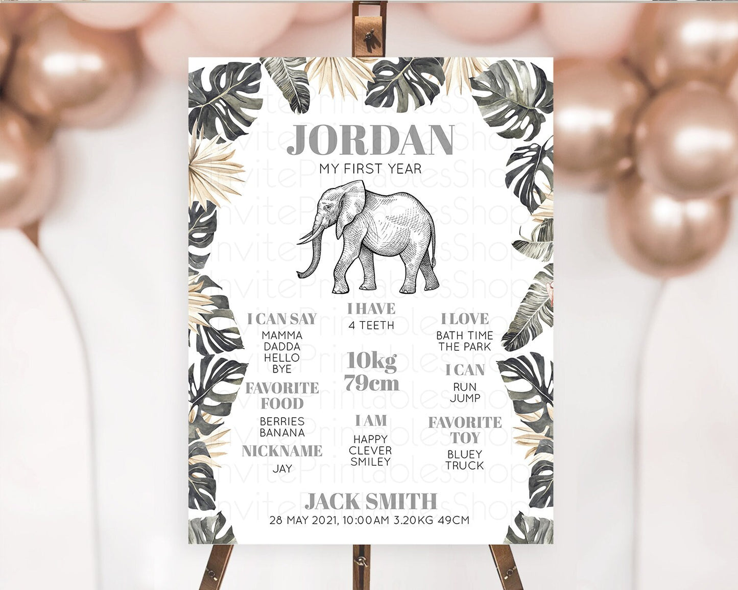 Elephant First Birthday Milestone Board Elephant Milestone Poster One Wild Year Safari Adventure Elephant Zoo Birthday Welcome Sign D10806