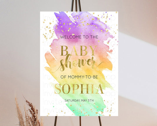 Editable Pastel Baby Shower Welcome Sign Pastel Rainbow Welcome Sign Colorfu