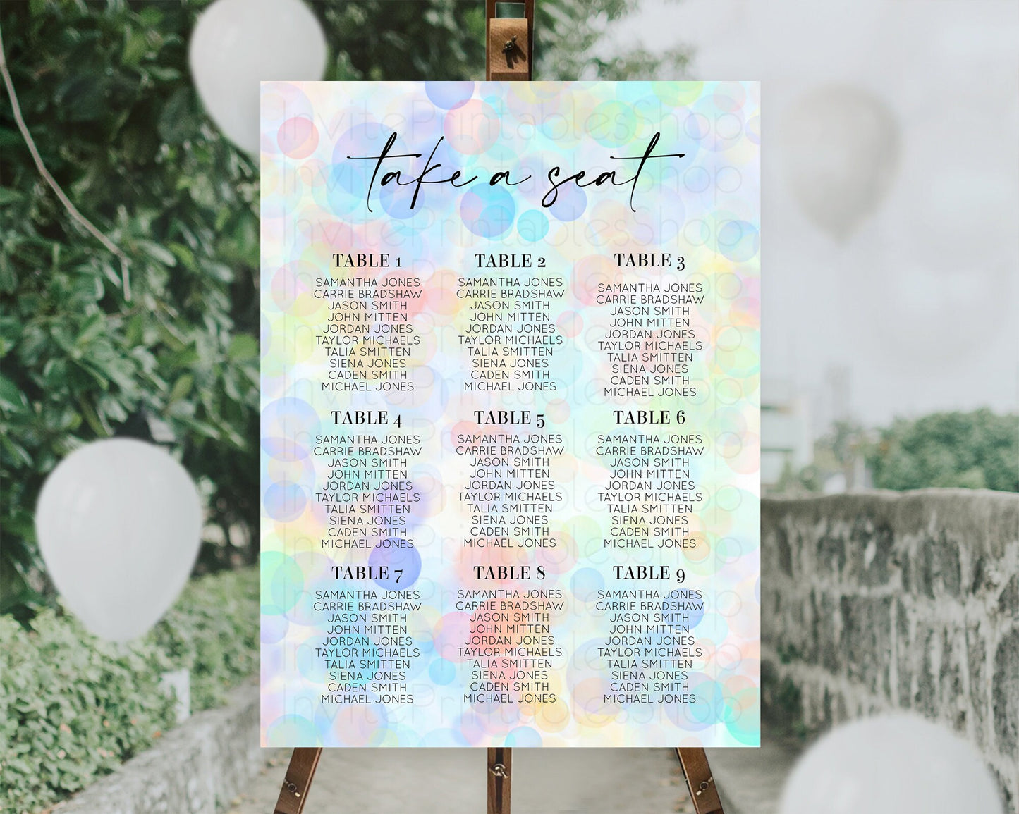 Bubbles Seating Chart Pastel Seating Chart Bath Bomb Party Pastel Bubbles Decor Watercolour Seating Board Confetti Seating Chart D10446