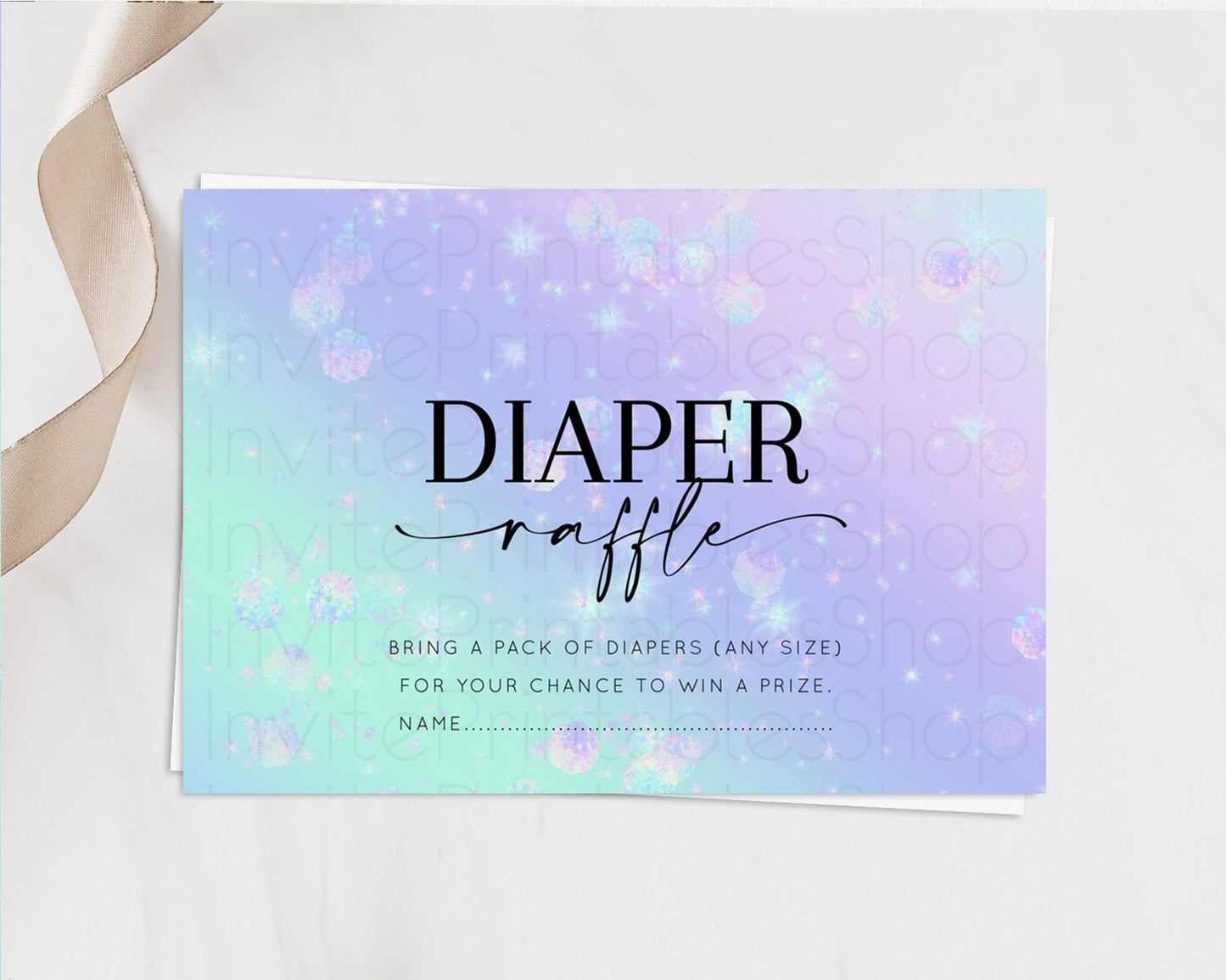 Rainbow Diaper Raffle Card Pastel Diaper Insert Colorful Pastel Watercolor Ombre Diaper Ticket Iridescent Sprinkles Raffle Game D10663