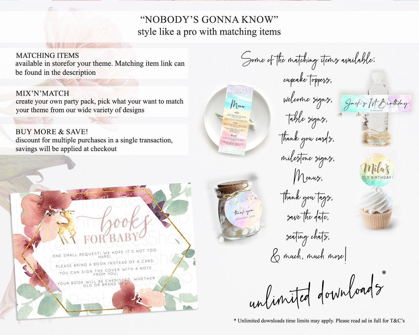 Fawn Books For Baby Card Deer Book Insert Floral Deer Book Card Enchanted Forest Butterfly Pastel Baby Shower Book Poem Request D10915