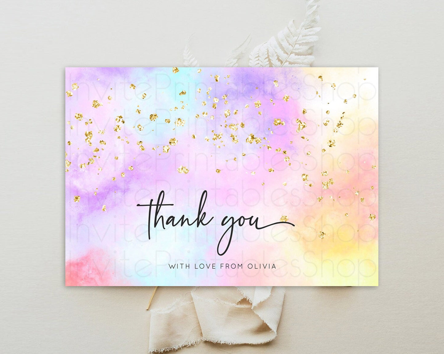 Pastel Thank You Rainbow Thank You Card Colorful Pastel Birthday Thank You Card Confetti Watercolor Pastel Teacher Thank You Cards D10437