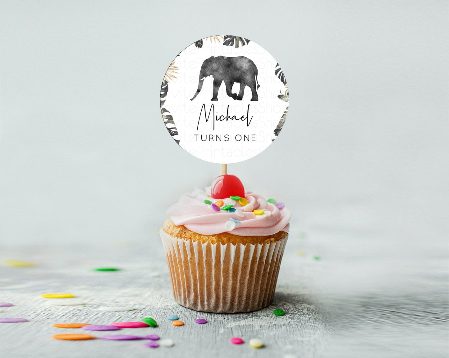 Elephant Cupcake Toppers Elephant Cupcake Elephant Party Safari Adventure Elephant Cupcake Topper Elephant Decor Zoo Fern Palm Leaf D10803