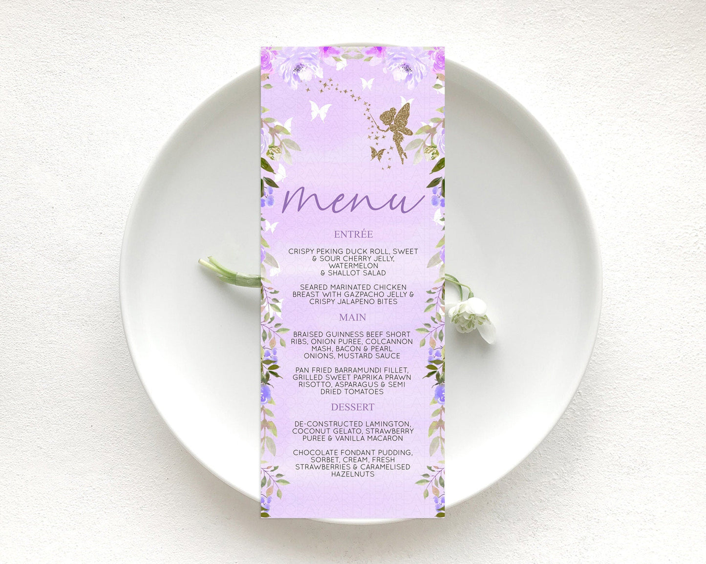 Fairy Menu Fairy Menu Template Enchanted Garden Pastel Floral Butterfly Table Decor Fairy Secret Garden Dinner Dessert Food Menu D10910