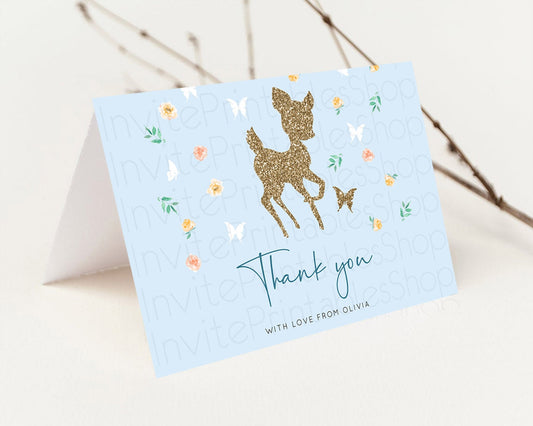 Editable Fawn Thank You Deer Thank You Card Pastel Floral Deer Birthday Than
