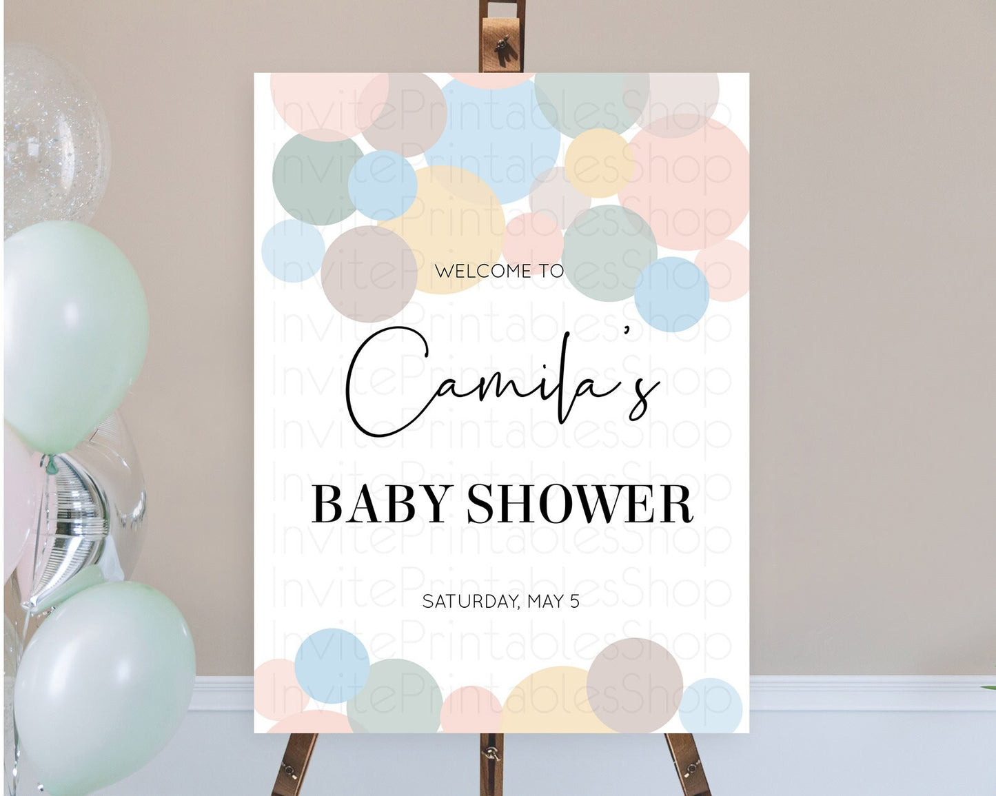 Rainbow Baby Shower Welcome Sign Pastel Welcome Board Pastel Rainbow Confetti Welcome Sign Colorful Bubbles Pastel Welcome Sign D10602