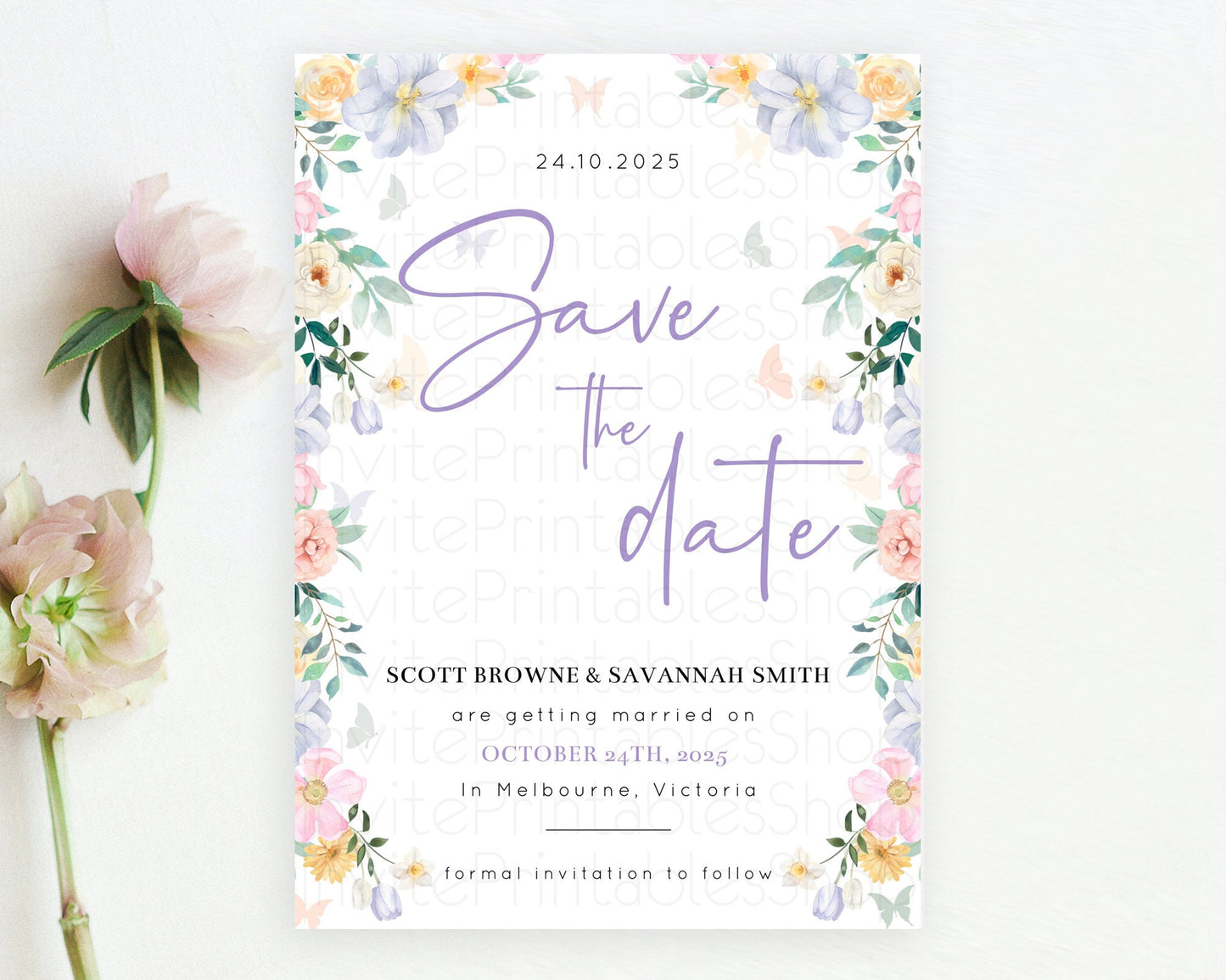 Wildflower Save The Date Template Secret Garden Save The Date Pastel Floral Garden Party Boho Flowers Birthday Baby Shower Wedding D10472