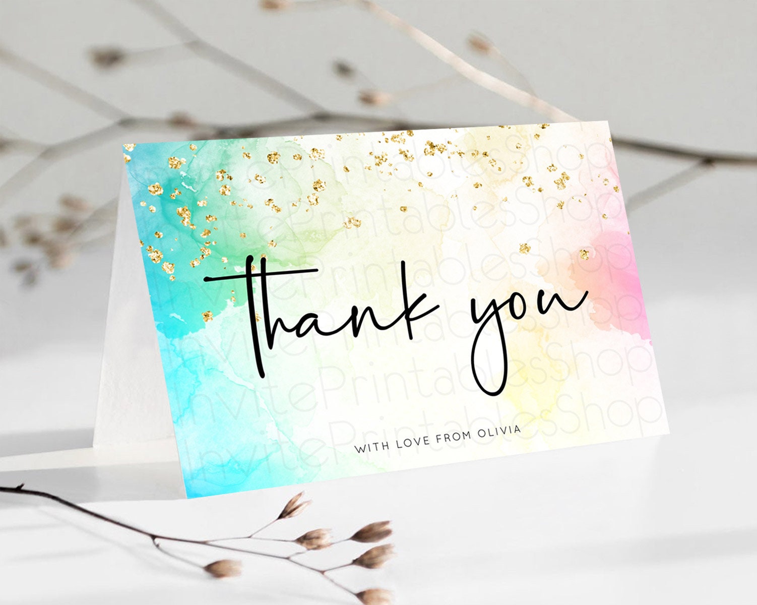 Editable Pastel Thank You Rainbow Thank You Card Colorful Pastel Birthday Th