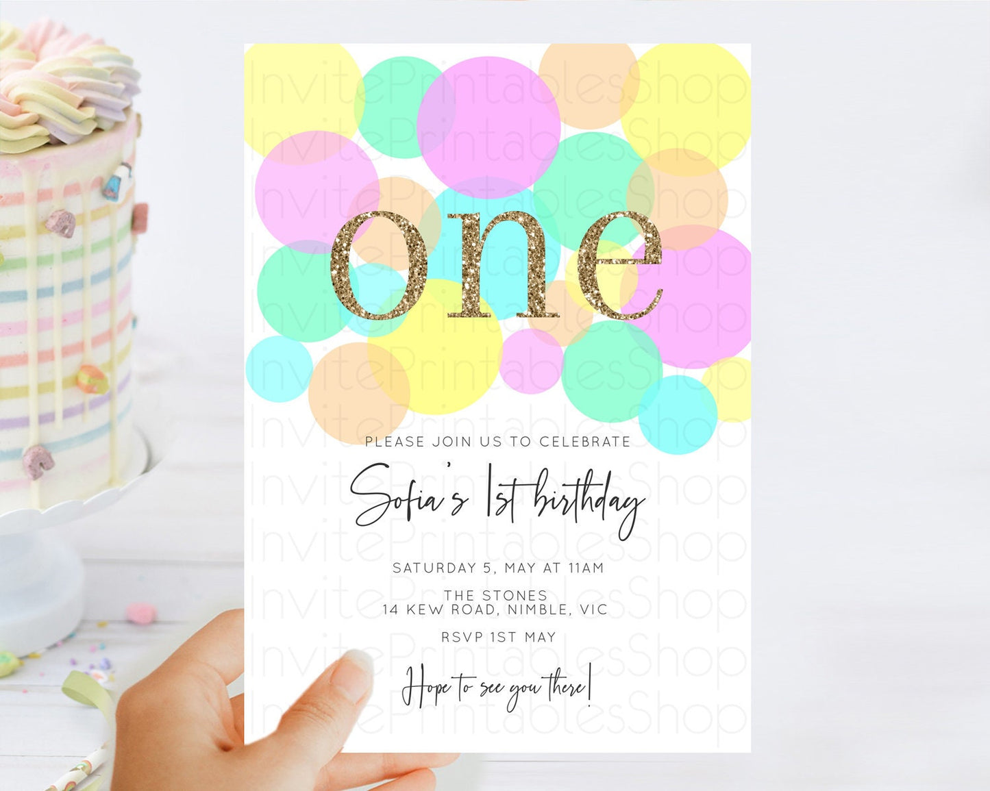 Pastel Birthday Invitation Pastel Confetti Birthday Invitation Bubbles Invitation Colorful Rainbow Confetti 2nd 1st First Birthday D10410