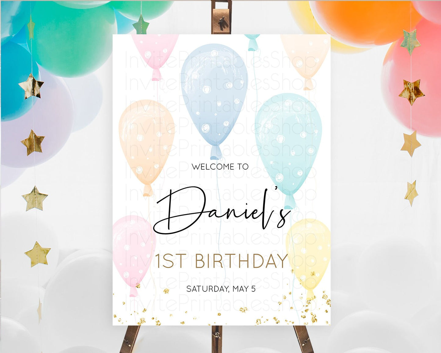 Pastel Balloons Welcome Sign Colorful Balloon Welcome Board Rainbow Balloon Weclome Poster Confetti First Birthday Welcome Sign D10776