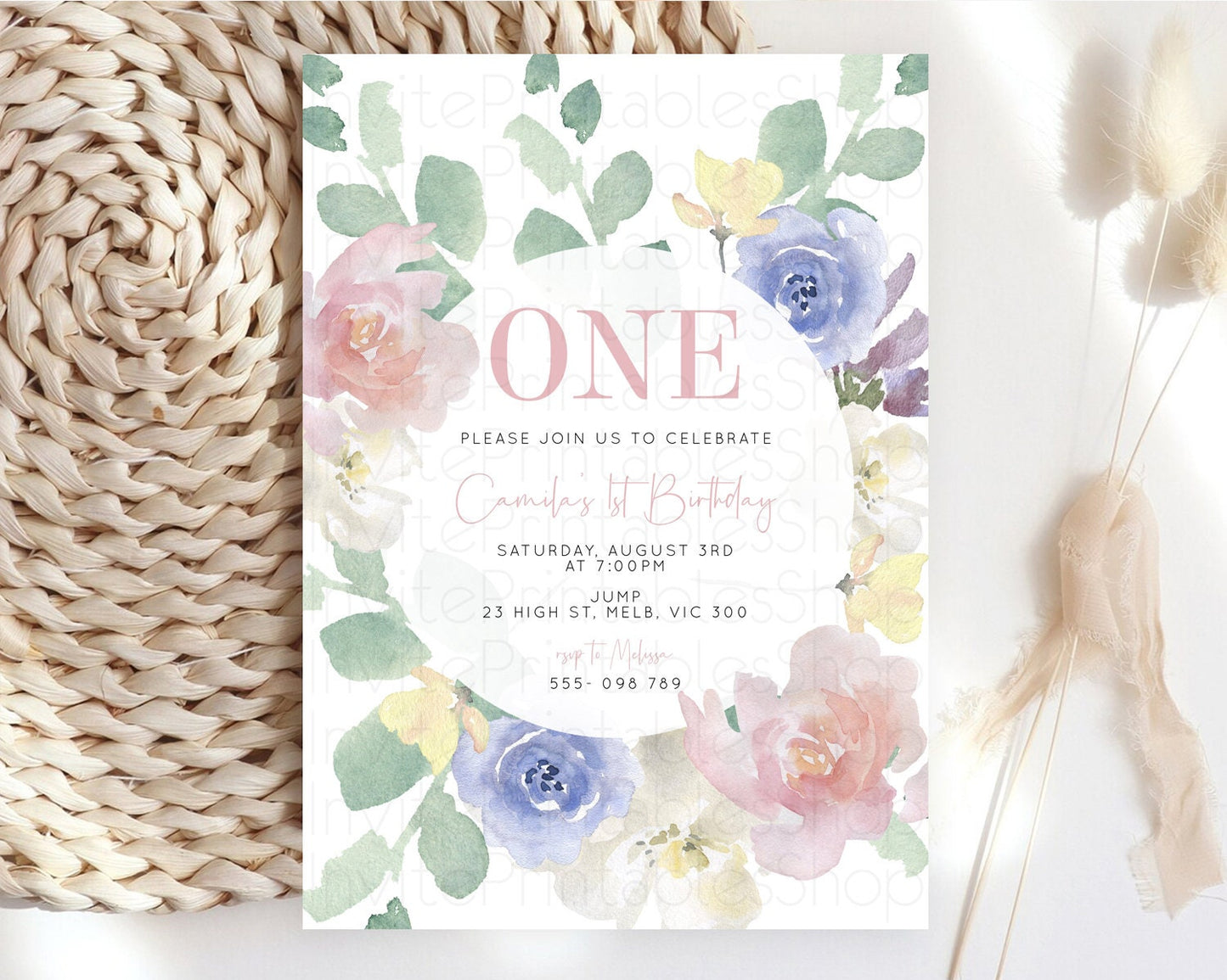 Secret Garden Invitation Wildflower Birthday Invitation Pastel Flowers Invite Enchanted Garden Boho Floral 3rd 2nd First Birthday D10860