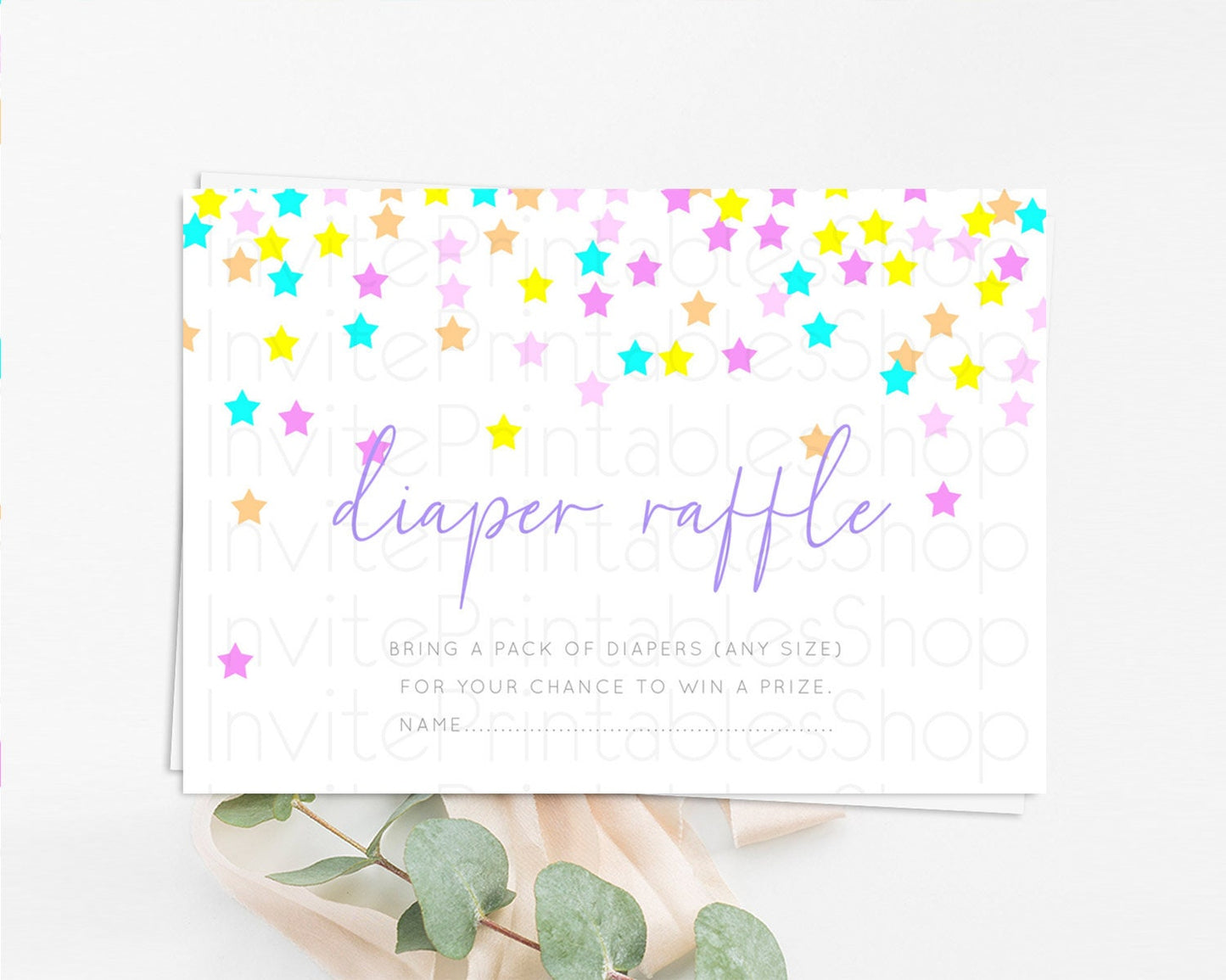 Pastel Star Diaper Raffle Card Shooting Star Diaper Raffle Insert Twinkle Little Star Diaper Ticket Rainbow Confetti Raffle Game D10397