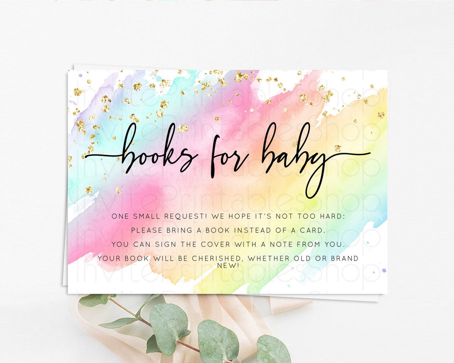 Pastel Books For Baby Card Pastel Rainbow Book Insert Colorful Ombre Watercolor Book Card Confetti Glitter Baby Book Poem Request D10495