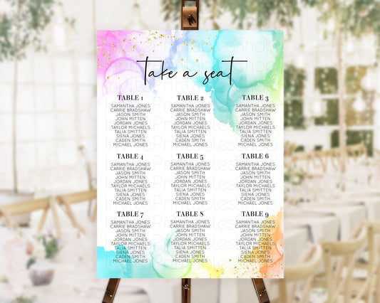 Editable Rainbow Seating Chart Pastel Seating Chart Colorful Pastel Watercol