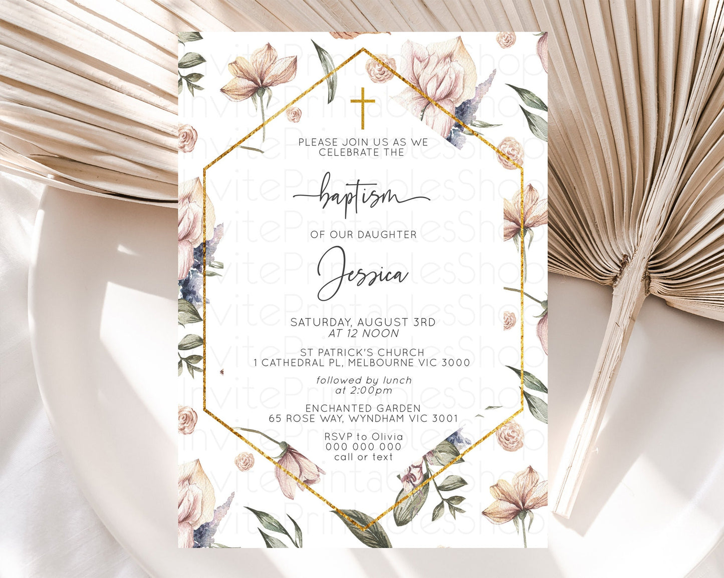 Secret Garden Baptism Invitation Wildflower Baptism Birthday Invite Pastel Flowers Christening Invite Enchanted Garden Boho Floral  D10504