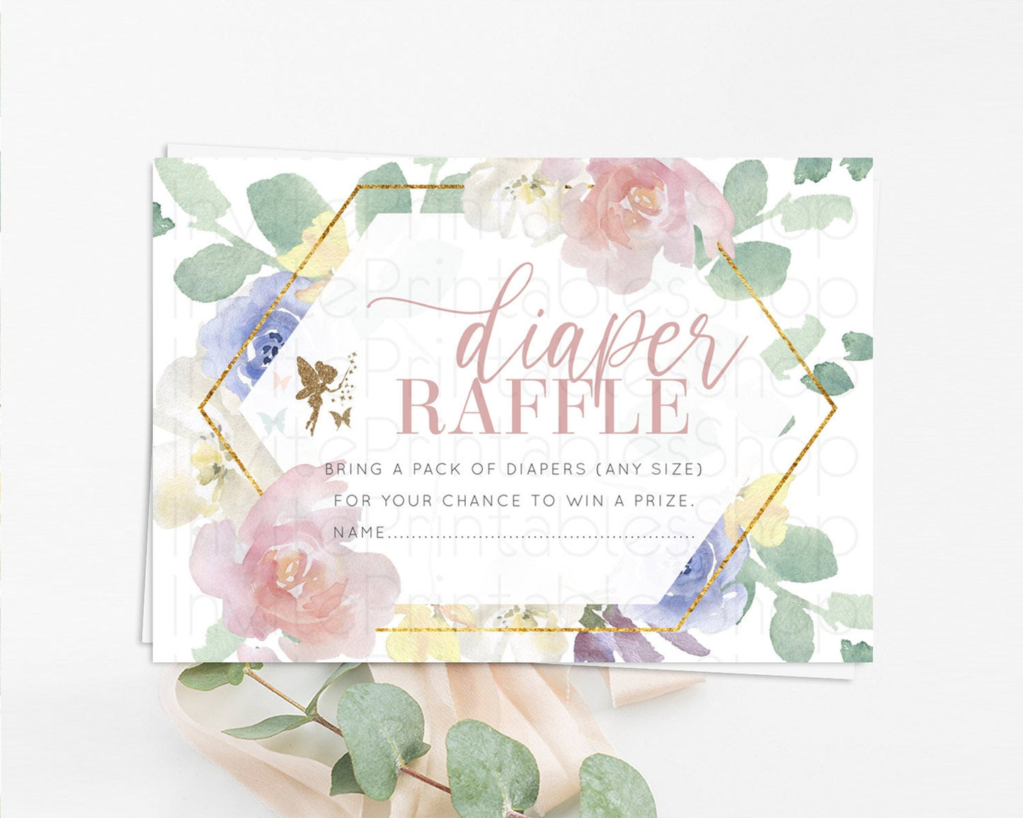 Fairy Diaper Raffle Card Fairy Diaper Insert Enchanted Garden Fairy Diaper Ticket Pastel Floral Butterfly Secret Garden Raffle Game D10294