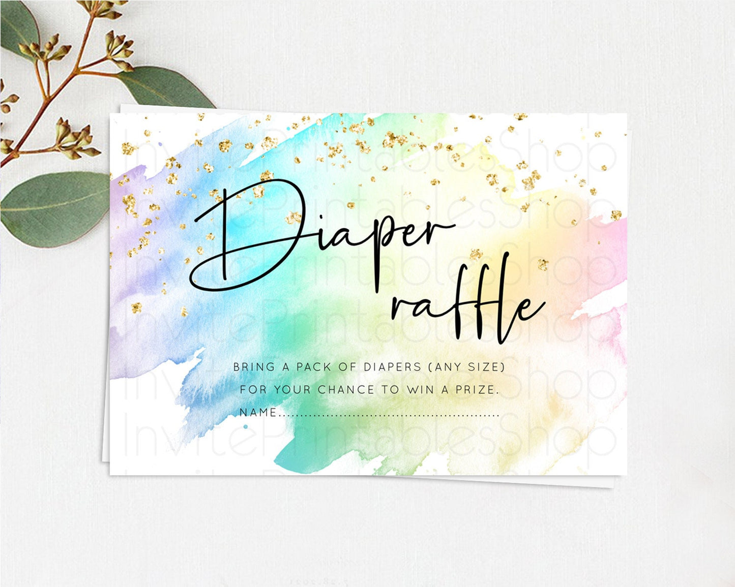 Pastel Diaper Raffle Card Pastel Rainbow Diaper Raffle Insert Colorful Ombre Watercolor Diaper Ticket Confetti Glitter Raffle Game D10279