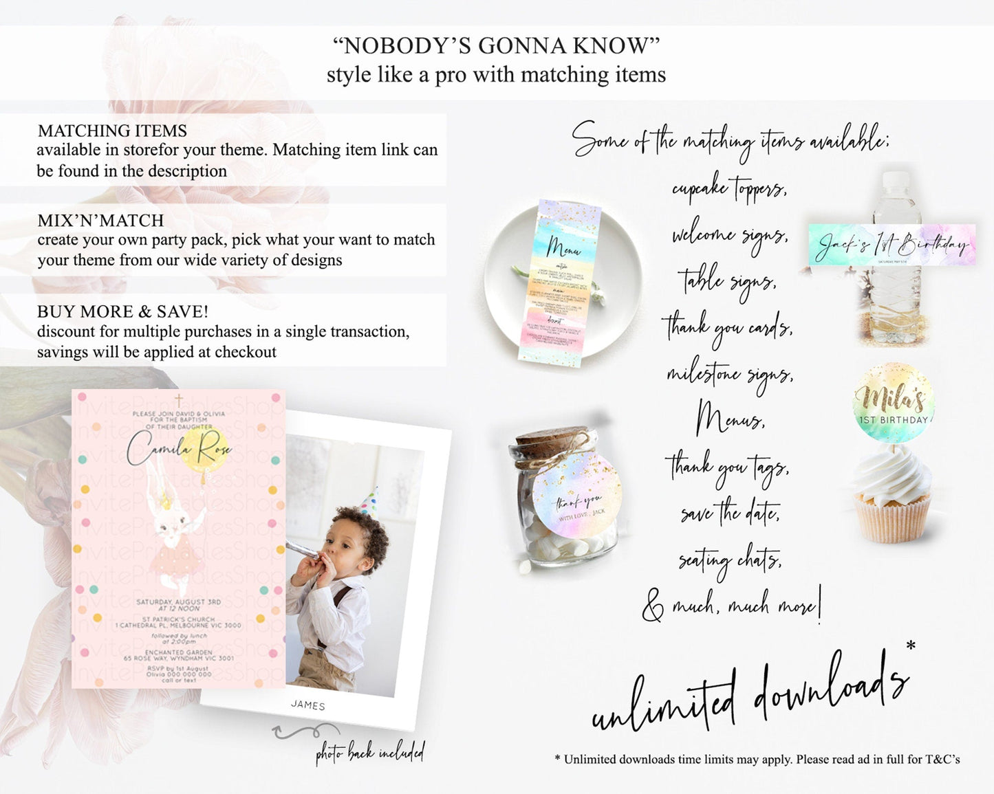 Bunny Baptism Invitation Pastel Bunny Baptism 1st Birthday Invitation Bunny Balloon Christening Invite Pastel Confetti Balloon Bunny D10219