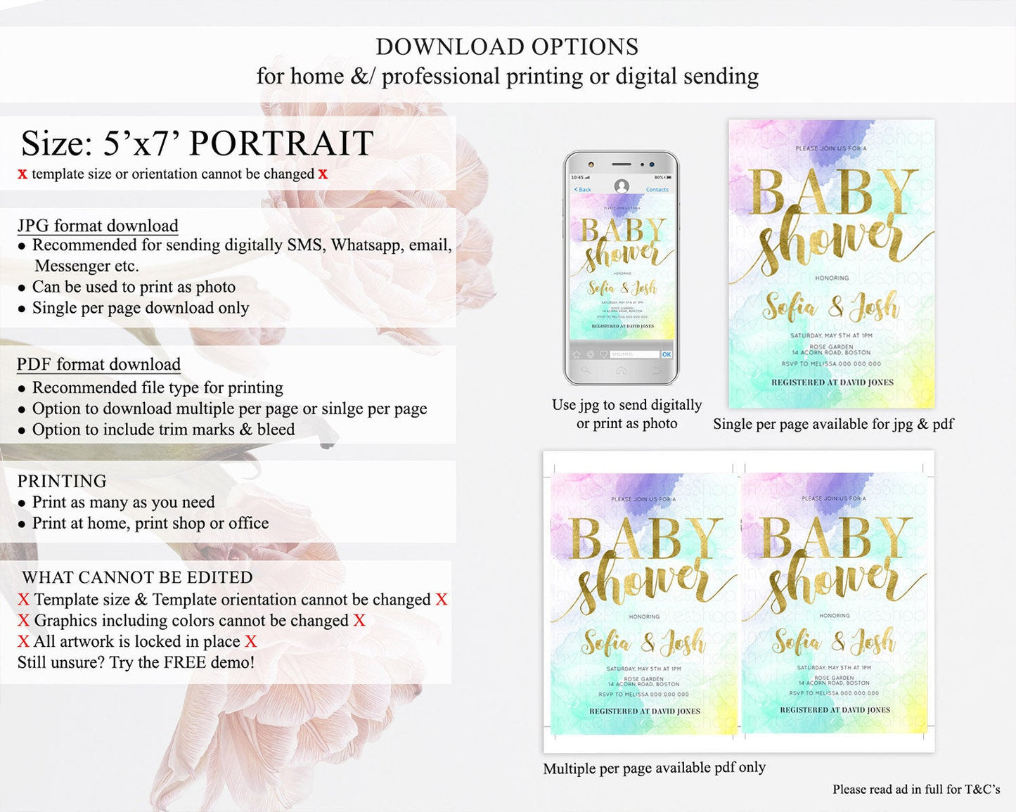 Pastel Baby Shower Invitation Rainbow Baby Shower Invitation Colorful Pastel Watercolor Invitation Gold Glitter Sprinkles Ombre D11024